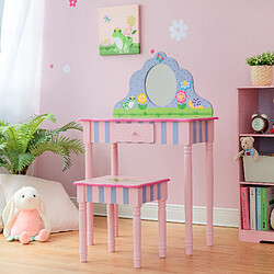 Teamson Kids Coiffeuse enfant avec tabouret vrai miroir meuble en bois fille rose Fantasy Fields TD-13245A