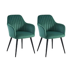 Vente-Unique Lot de 2 chaises avec accoudoirs en velours et métal noir - Vert - ELEANA