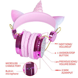 GUPBOO Casque sans fil Licorne de dessin animé avec micro pour enfants Casque filaire avec micro