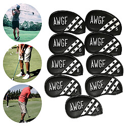 9x Golf Iron Headcover Set Étui De Protection De Tête De Club Doublé En Polaire Noir pas cher