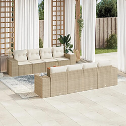 vidaXL Salon de jardin avec coussins 9 pcs beige résine tressée 