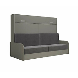 Inside 75 Armoire lit escamotable VERTIGO SOFA accoudoirs bois gris canapé tissu gris 140*200 cm