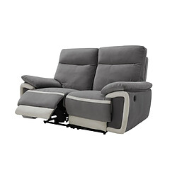 Avis Vente-Unique Canapé 2 places relax électrique en velours METTI - Gris et bandes écru