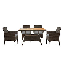 Ensemble 1 Table et 4 chaises de jardin extérieur 5 pièces imitation rotin coussins amovibles Marron/Gris Teamson Home PT-OF0021A-UK