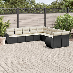 vidaXL Salon de jardin 10 pcs avec coussins noir résine tressée 