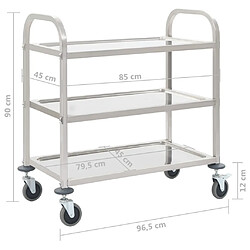 Maison Chic Desserte de cuisine à 3 niveaux | Chariot de cuisine | Meuble de rangement roulant 96,5x55x90 cm Acier inoxydable -GKD10794 pas cher