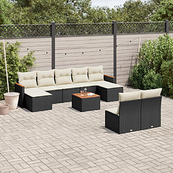 vidaXL Salon de jardin 10 pcs avec coussins noir résine tressée 