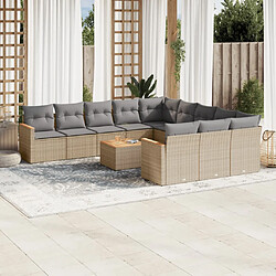 vidaXL Salon de jardin et coussins 12 pcs mélange beige résine tressée