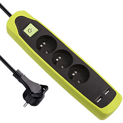 Electraline Gummy 35612 Bloc Multiprise 3 prises et 2 USB - couverture en silicone antidérapant - câble 2 mt - fiche plat