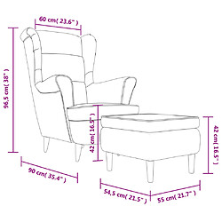 vidaXL Fauteuil à oreilles avec tabouret crème velours pas cher