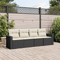 vidaXL Salon de jardin 4 pcs avec coussins noir résine tressée 