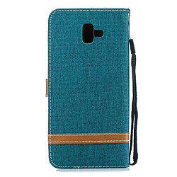 Avis Etui en PU tissu jean bicolore vert pour votre Samsung Galaxy J6 Plus/J6 Prime