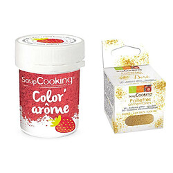 Scrapcooking Colorant alimentaire rose arôme fraise + paillettes dorées