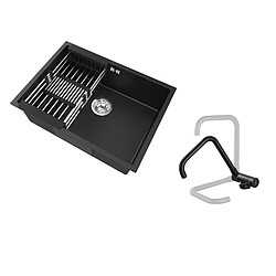 Auralum MAX Évier Cuisine 1 Bac 60*44*20CM,inox,à Encastrer avec Panier Drainage,Noir+Mitigeur Cuisine Rabattable Pivotant 360° Eau froid Chaud,Noir