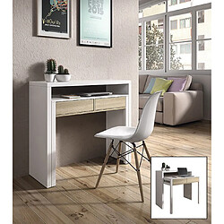 Console extensible coloris blanc et chêne - Dim : 88 x 99 x 36 cm -PEGANE-