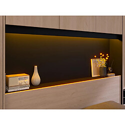 Vente-Unique Lit pont 160 x 200 cm avec rangements - Avec LEDs - Coloris : Naturel et noir + Sommier - VELONA