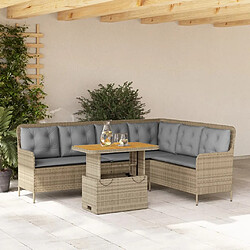 vidaXL Salon de jardin avec coussins 2 pcs beige résine tressée