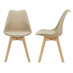 Helloshop26 Lot de 2 chaises de salle à manger scandinave siège cuisine plastique similicuir hêtre 81 cm beige 03_0002767