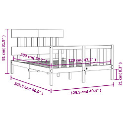 vidaXL Cadre de lit avec tête de lit 120x200 cm bois massif pas cher