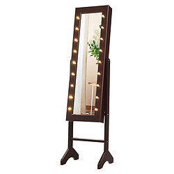 Helloshop26 Armoire à bijoux sur pied avec 18 led angle réglable doublure en velours doux 35 x 31 5 x 145 cm marron 20_0000135 