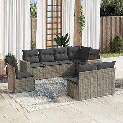 vidaXL Salon de jardin 8 pcs avec coussins gris résine tressée 