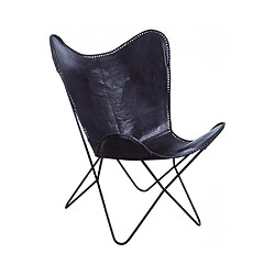 Aubry Gaspard Fauteuil papillon en métal et cuir de buffle noir. Fauteuil papillon en métal et cuir de buffle noir