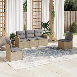 vidaXL Salon de jardin avec coussins 5pcs mélange beige résine tressée