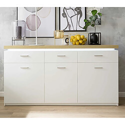 Avis Pegane Buffet, meuble de rangement coloris blanc avec plateau finition chêne wotan - Longueur 156 x Hauteur 83 x Profondeur 44 cm