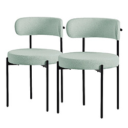 ML-Design Lot de 2 chaises de cuisine rond en tissu teddy vert avec dossier pied en acier