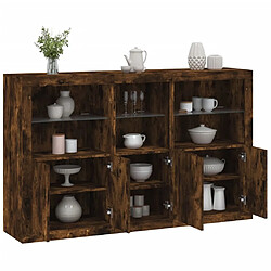 Maison Chic Commode Buffet - Meuble de rangement avec lumières LED chêne fumé 162x37x100 cm -GKD23398