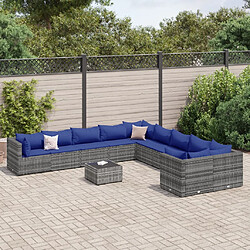 vidaXL Salon de jardin 11 pcs avec coussins gris résine tressée