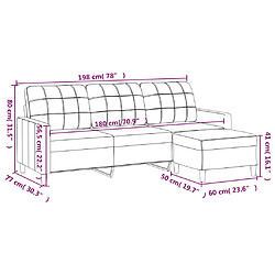 vidaXL Canapé à 3 places avec repose-pieds Noir 180 cm Tissu pas cher