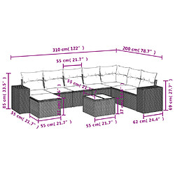 Avis Maison Chic Ensemble Tables et chaises d'extérieur 9 pcs avec coussins,Salon de jardin gris résine tressée -GKD229177