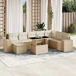 vidaXL Salon de jardin avec coussins 9 pcs beige résine tressée 