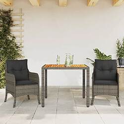 Maison Chic Ensemble à manger d'extérieur 3 pcs avec coussins,Salon de jardin gris résine tressée -GKD181861