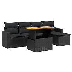 Maison Chic Ensemble Tables et chaises d'extérieur 6pcs avec coussins,Salon de jardin noir résine tressée -GKD937901