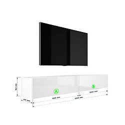 3XELIVING Meuble TV suspendu, D: l : 2 x 100 cm, H : 34 cm, P : 32 cm BLANC MAT/BLANC BRILLANT pas cher