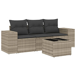 vidaXL Salon de jardin 4 pcs avec coussins gris clair résine tressée