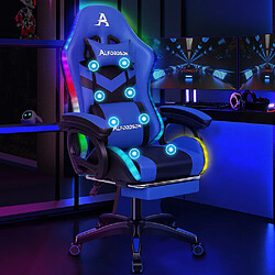 ALFORDSON Chaise Gaming Chaise de Bureau LED et Massant 8 Points Bleu et Noir