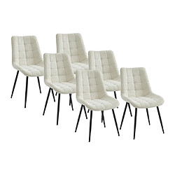 Vente-Unique Lot de 6 chaises matelassées en tissu bouclette et métal noir - Blanc - OLLUA