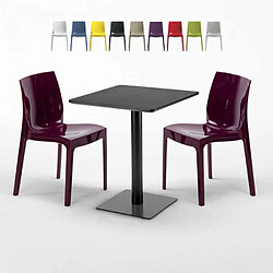 Grand Soleil Table carrée 60x60 noire avec 2 chaises colorées Ice Licorice, Couleur: Pourpre
