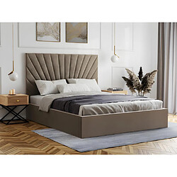 Lit coffre 140 x 190 cm - Velours - Taupe + Matelas - RILIODA de Pascal Morabito 