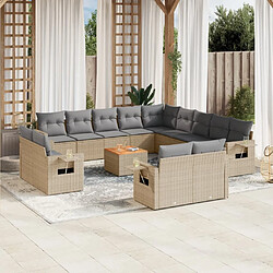 vidaXL Salon de jardin avec coussins 14 pcs beige résine tressée 