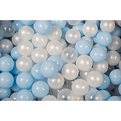 MeowBaby Jeu de Balles en Plastique, 300 Balles: Blanc Perle/Bleu/Transparent 