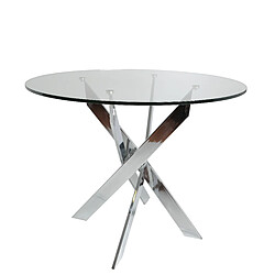 Pegane Table à manger ronde en verre trempé avec pieds en métal chromé - Diamètre 120 x Hauteur 75 cm