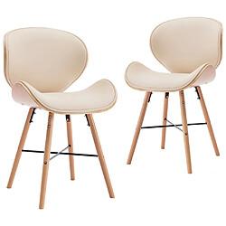 Decoshop26 Lot de 2 chaises de salle à manger cuisine design moderne synthétique crème et bois courbé CDS020428