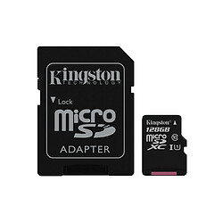 Kingston 128GB microSDXC Class 10 UHS-I 45MB/s Read Card + SD Adapter