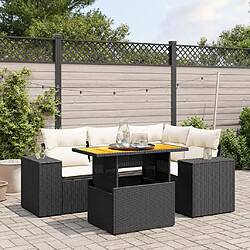 vidaXL Salon de jardin 5 pcs avec coussins noir résine tressée 