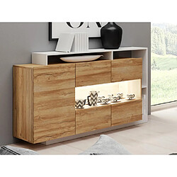 Vente-Unique Buffet 3 portes et 3 niches avec LEDs - Coloris : Naturel et blanc - IDESIA