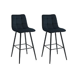 Vente-Unique Lot de 2 tabourets de bar matelassé en velours et métal - Noir - OLLUA